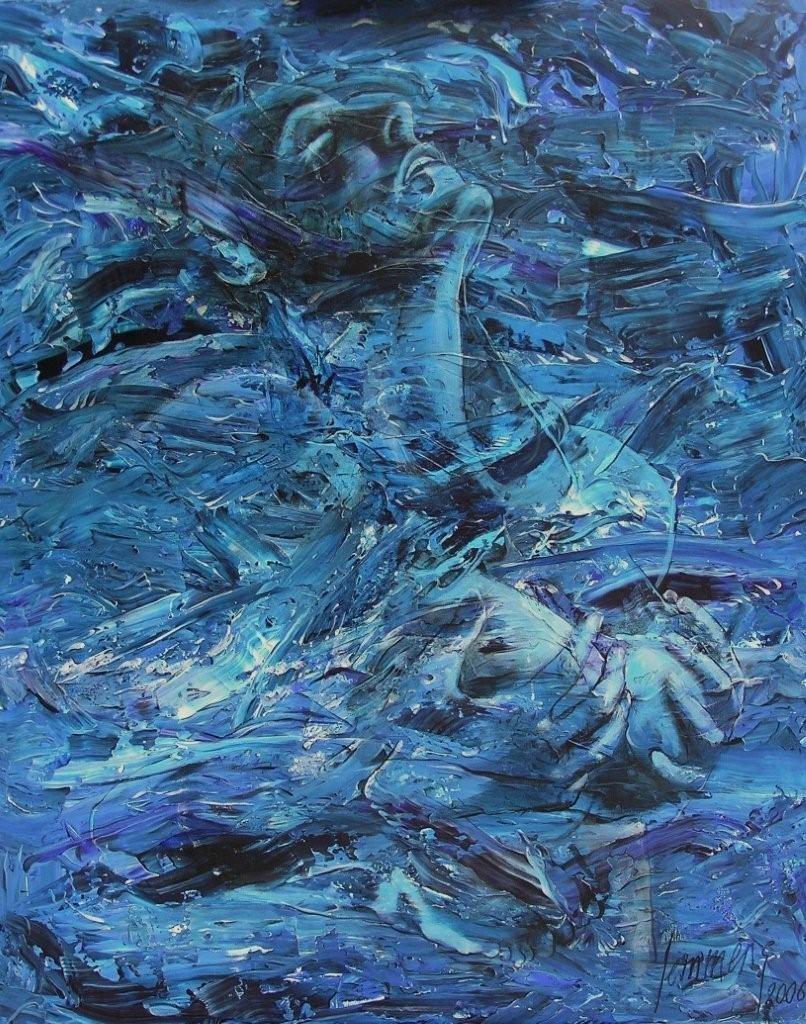 Naakte vrouw blauw schilderij